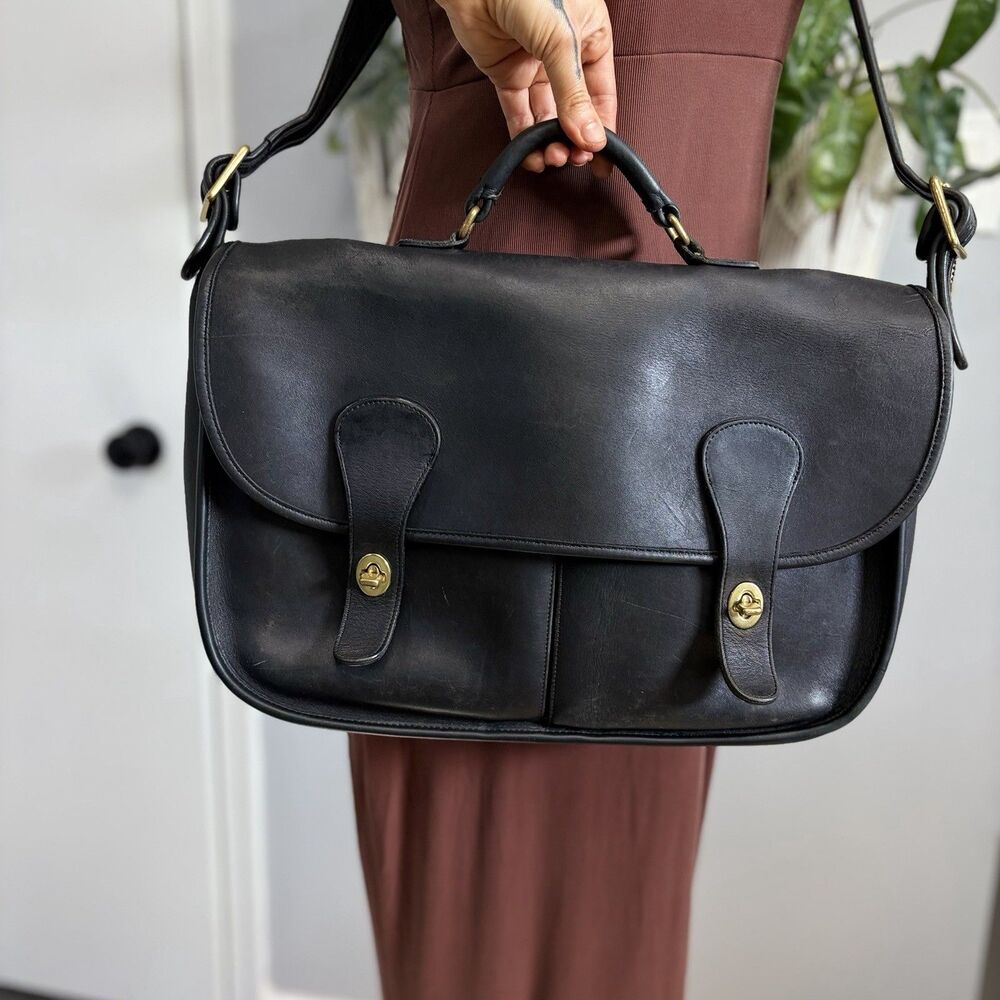 90s Coach Carrier Bag Leather Carrier Bag Briefcase Messenger Box Tag USA 9800 - Picture 7 of 16